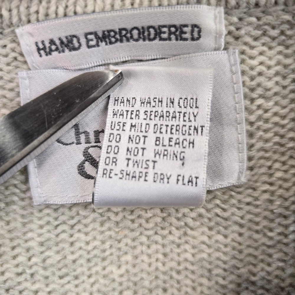 Christopher & Banks Vintage Hand Embroidered Cardigan Sweater L Gray Floral Cozy - Picture 3 of 7